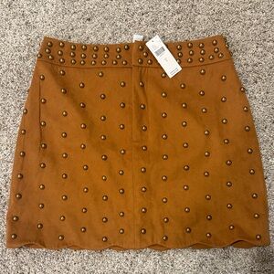 Faux Suede Mini Skirt with Stud Embellishments - Camel